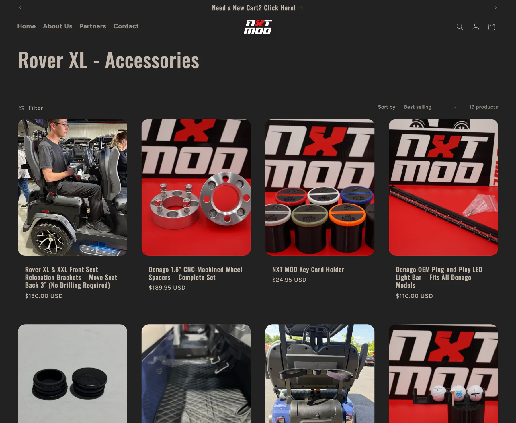 KRM NXT Mod Rover XL accessories collection showing a structured product grid