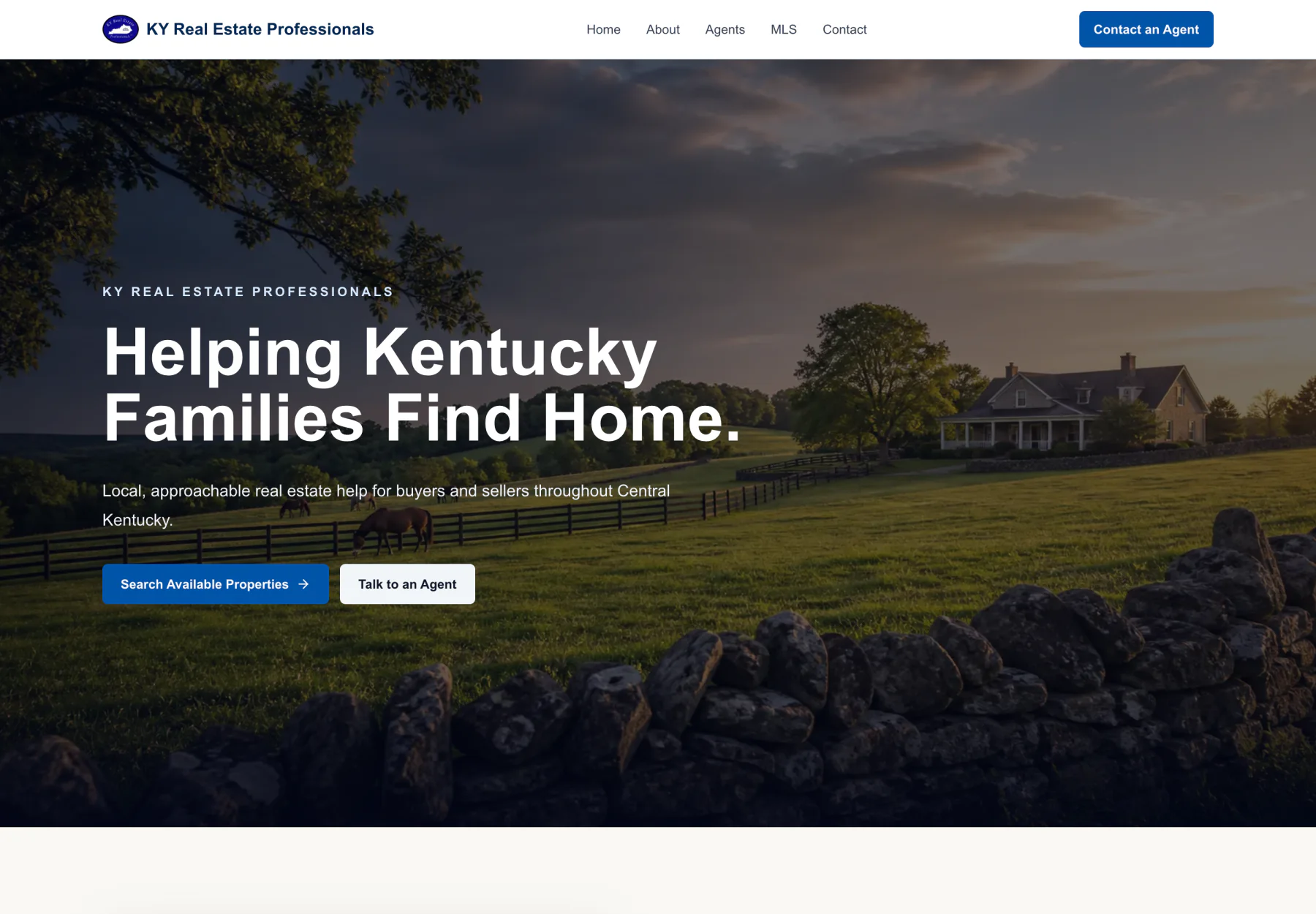 KY Real Estate Professionals homepage introducing its Central Kentucky brokerage and agents